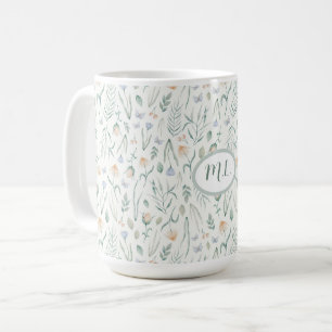 Mug Monogramme de nom floral à l'aquarelle botanique é