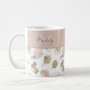 Mug Monogramme de nom moderne Floral Féminin