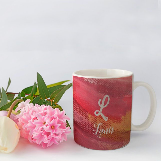 Mug monogramme de nom rouge classique (Créateur téléchargé)