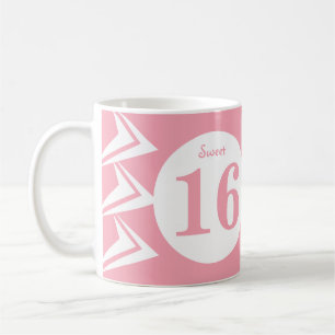 Mug Monogramme de nom Sweet 16 rose et blanc