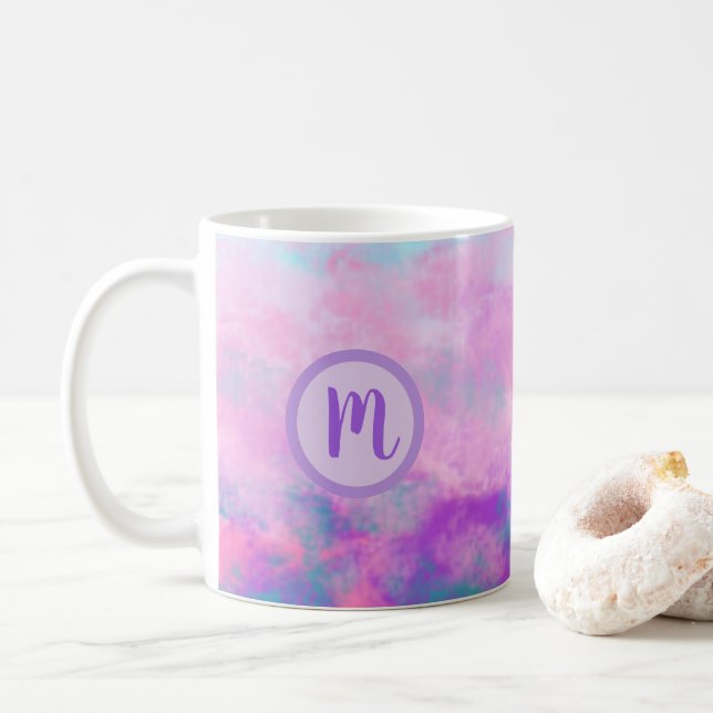 Mug Monogramme de nuages roses mignons (Avec donut)