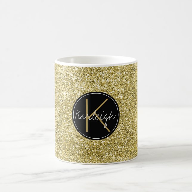 Mug Monogramme de parties scintillantes de Faux (Centre)