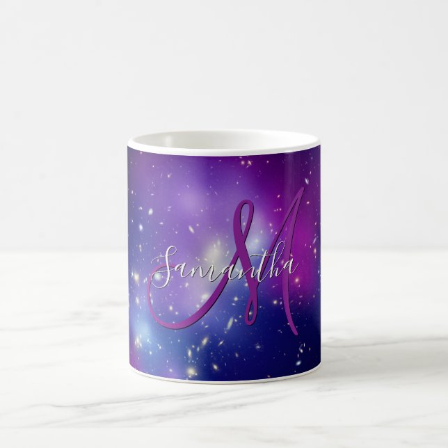 Mug Monogramme de photo céleste violet féminin (Centre)