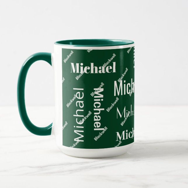 Mug Monogramme de prénom et de prénom vert et blanc ré (Gauche)