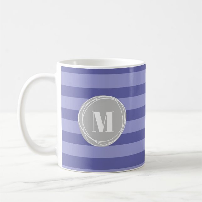 Mug Monogramme de rayures pourpres (Gauche)