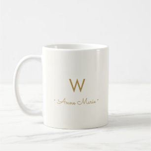 Mug Monogramme de script d'or ivoire moderne
