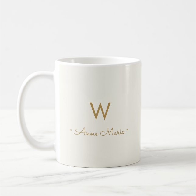 Mug Monogramme de script d'or ivoire moderne (Gauche)