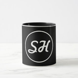 Mug Monogramme de style rétro-moderne cool Noir et b