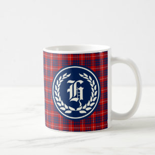 Mug Monogramme de tartan de bleu rouge et royal de