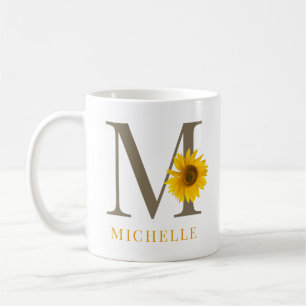 Mug Monogramme de tournesol moderne et rustique