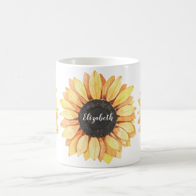 Mug Monogramme de tournesol personnalisé (Centre)