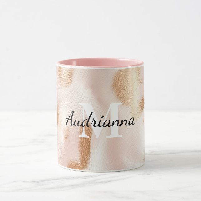 Mug Monogramme de vache blanche rose (Centre)