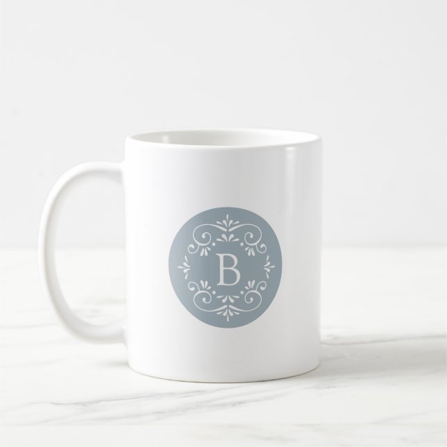 Mug Monogramme décoratif bleu et blanc français (Gauche)