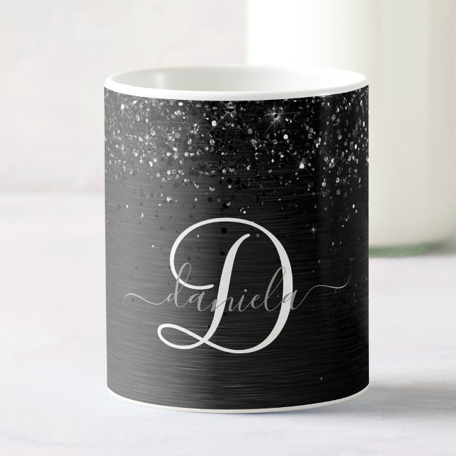 Mug Monogramme d'étincelle à Parties scintillant noire (Créateur téléchargé)