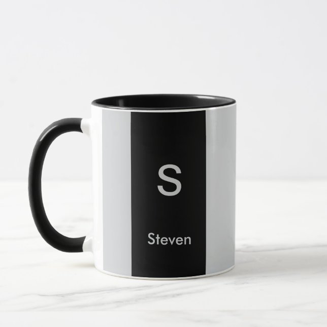 Mug Monogramme deux tons moderne noir et gris (Gauche)