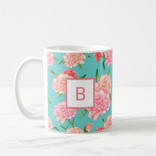 Mug Monogramme d'impression d'œillet rose