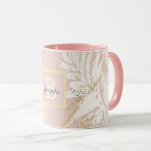 Mug Monogramme d'or feuille rose palmier