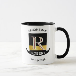 Mug Monogramme d'or noir Nom Groomsman Mariage Faveur