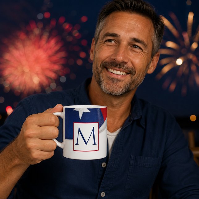 Mug Monogramme Drapeau Américain Rouge Blanc Bleu (Créateur téléchargé)