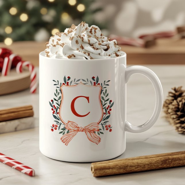 Mug Monogramme du cadre de feuillage festif (Créateur téléchargé)