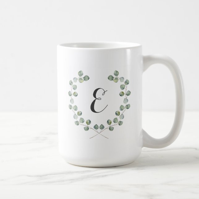 Mug Monogramme du cadre | de feuille d'eucalyptus (Droite)