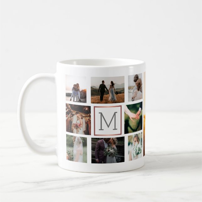 Mug Monogramme du collage photo mariage (Gauche)