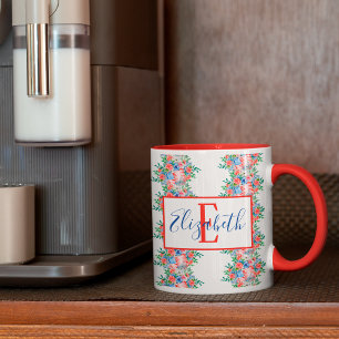 Mug Monogramme du nom rouge blanc et bleu 4 juillet