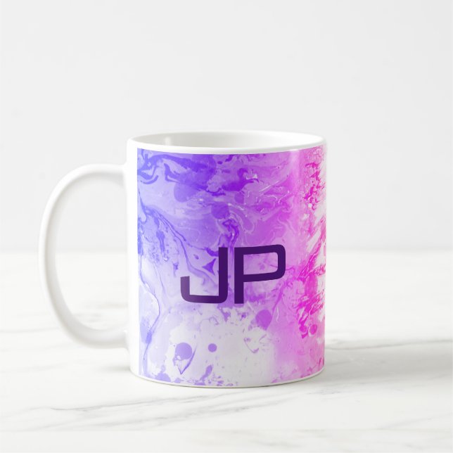 Mug Monogramme élégant Art Abstrait moderne bleu rose (Gauche)