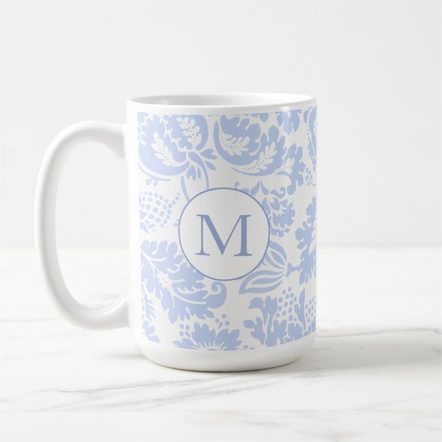 Mug Monogramme élégant floral botanique bleu (Gauche)