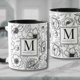 Mug Monogramme Élégant Noir Blanc