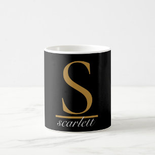 Mug Monogramme élégant noir or script girly chic