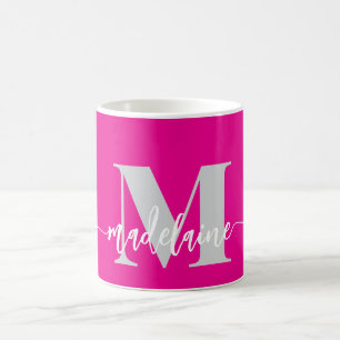 Mug Monogramme élégant rose blanc
