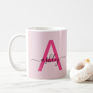 Mug Monogramme élégant rose chaud moderne