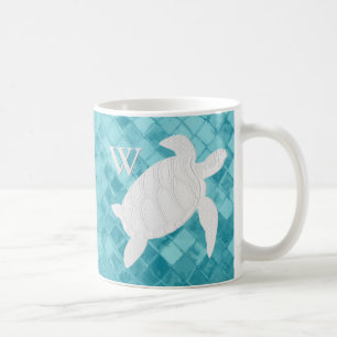 Mug Monogramme en verre de mer d'Aqua de tortue de mer