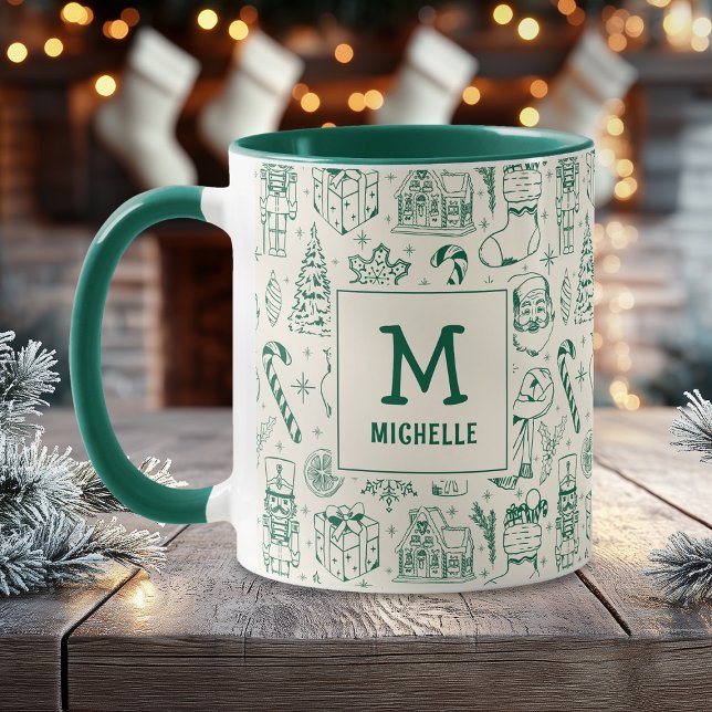 Mug Monogramme et nom du canicule de Noël vert (Créateur téléchargé)