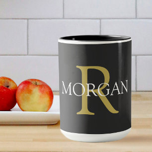 Mug Monogramme et nom, noir, or et blanc