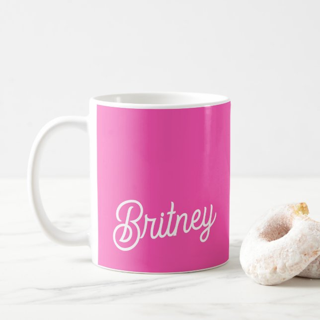 Mug Monogramme et nom personnalisés Hot Pink moderne (Avec donut)