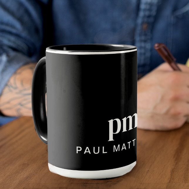 Mug Monogramme et nom personnalisés minimaux noirs (Créateur téléchargé)
