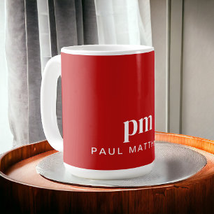 Mug Monogramme et nom personnalisés minimaux rouges