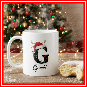 Mug Monogramme Famille Noël Antlers Santa Hat PHOTO