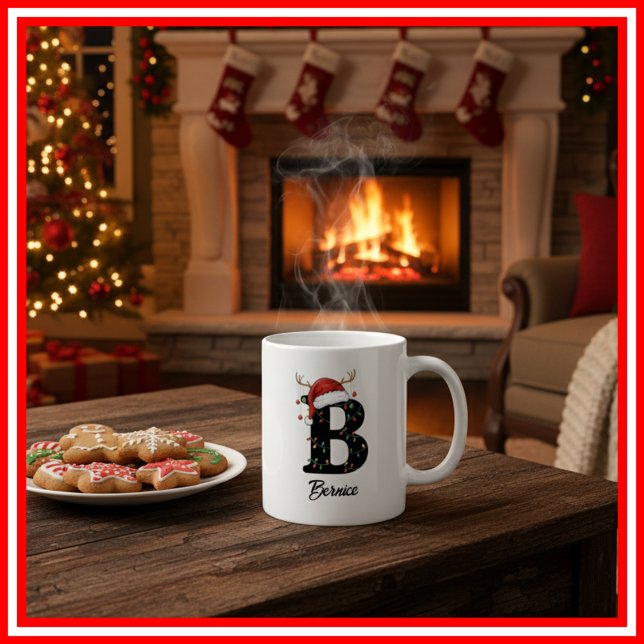 Mug Monogramme Famille Noël Antlers Santa Hat PHOTO (Créateur téléchargé)