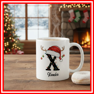 Mug Monogramme Famille Noël Antlers Santa Hat PHOTO