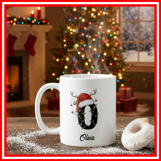 Mug Monogramme Famille Noël Antlers Santa Hat PHOTO (Créateur téléchargé)