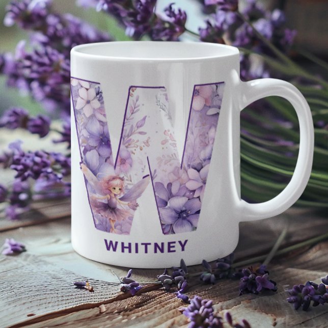 Mug Monogramme Fée Lilac W personnalisé (Personalized Lilac Fairy Monogram W Coffee Mug)