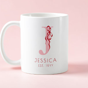 Mug Monogramme Féminin Élégant Typographie Chic Nœud