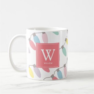 Mug Monogramme Fêtes de Noël Lumières Motif Café M