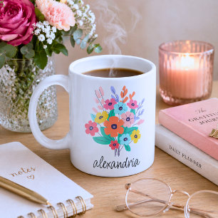 Mug Monogramme Fleurs Modernes 