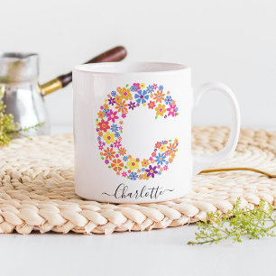 Mug Monogramme Fleurs Texte Personnalisé - Lettre Flor