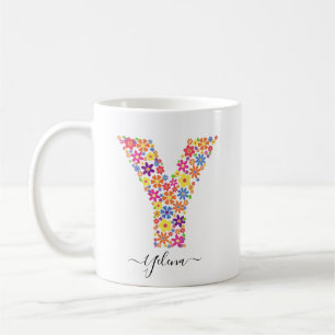 Mug Monogramme Fleurs Texte Personnalisé - Lettre Flor