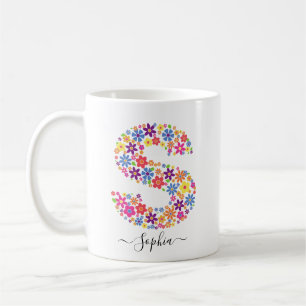 Mug Monogramme Fleurs Texte Personnalisé - Lettre Flor